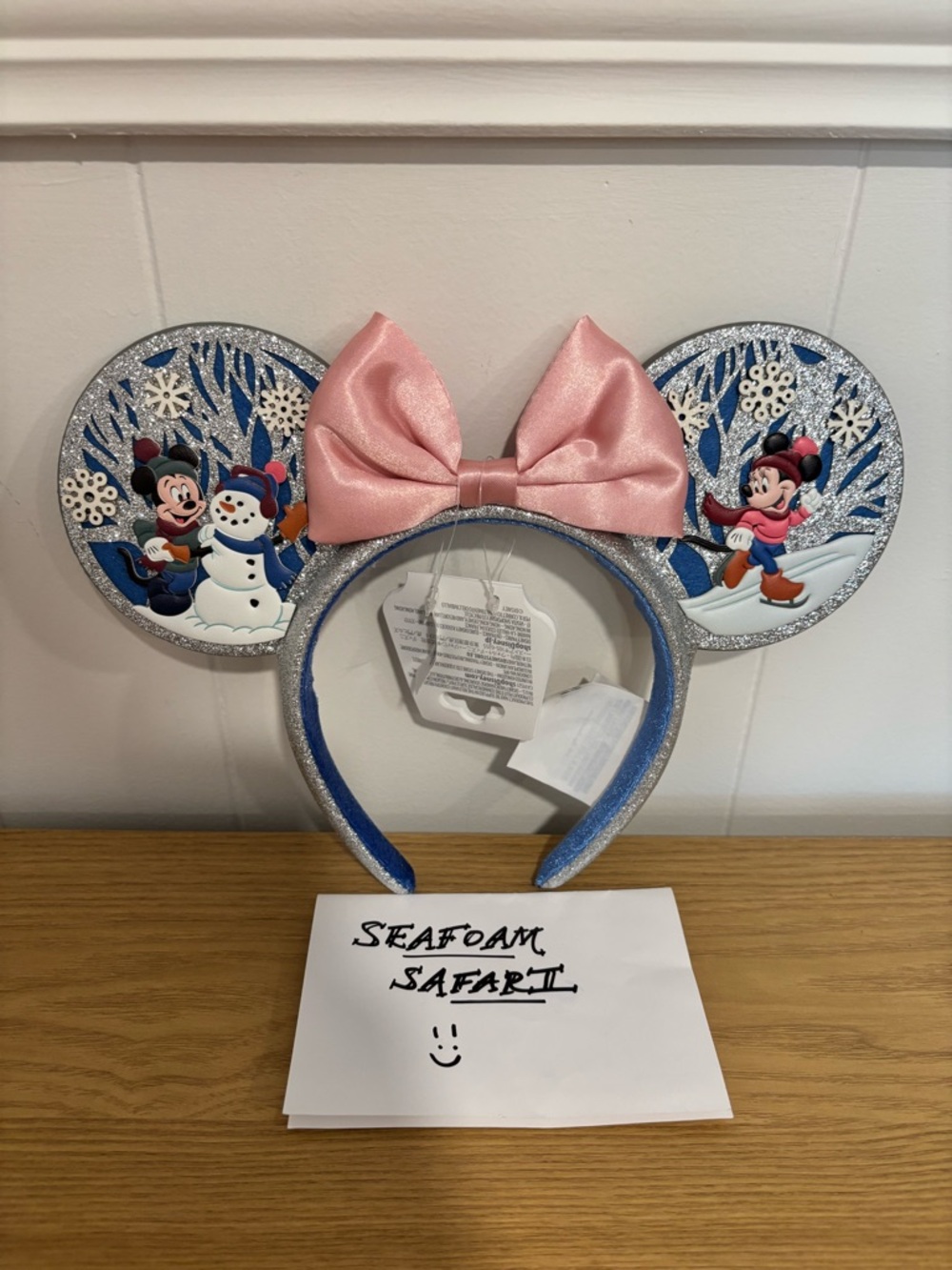 NWT Disney Parks Mickey and Minnie Snowman Winter Scene Ears